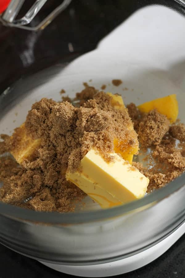 butter and sugar in a mixing bowl.