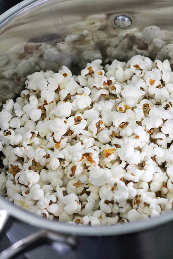 popcorn in a saucepan.