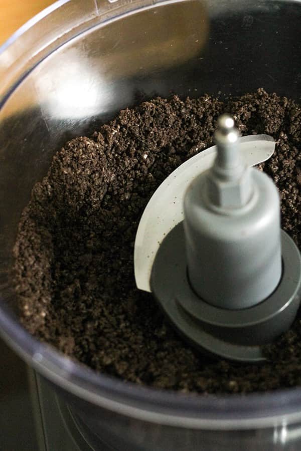 oreo crumbs in a food processor.