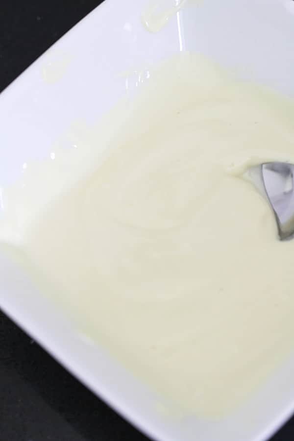white chocolate melted in a bowl.