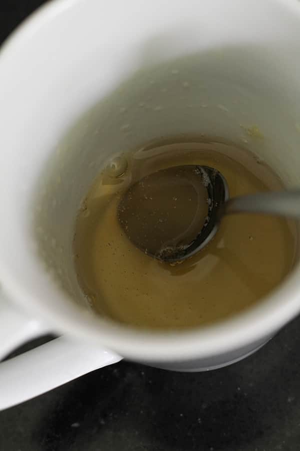 gelatine mixed with water in a cup.