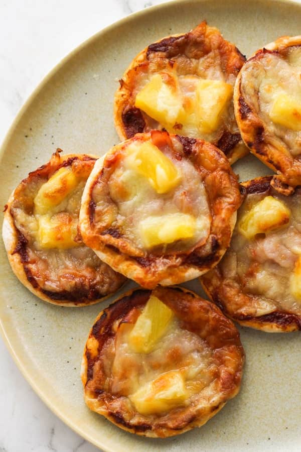 mini pizza bites on a plate.