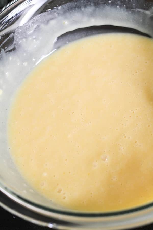 cupcake mixture in a glass bowl.