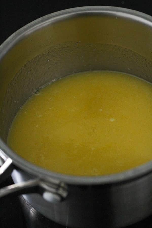 butter, chocolate and sugar melted in a saucepan.