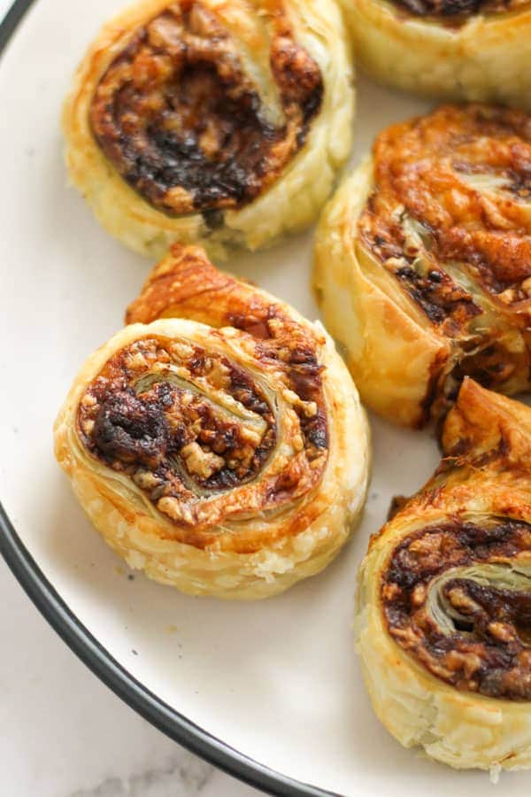 vegemite pinwheels on a white plate.
