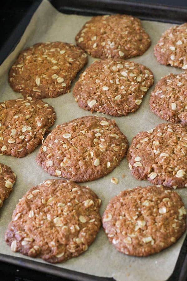 anzac biscuits fresh out of the oven.