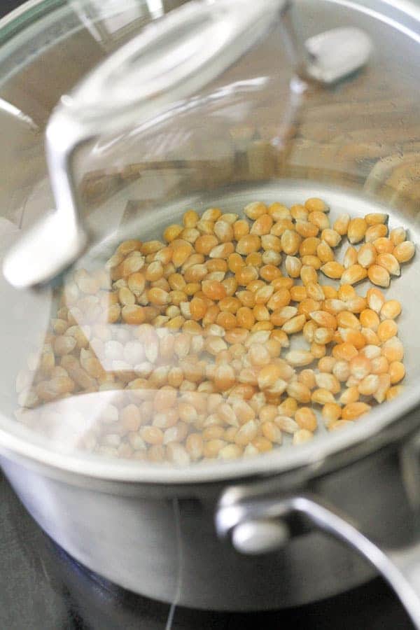 popcorn kernels in a saucepan.