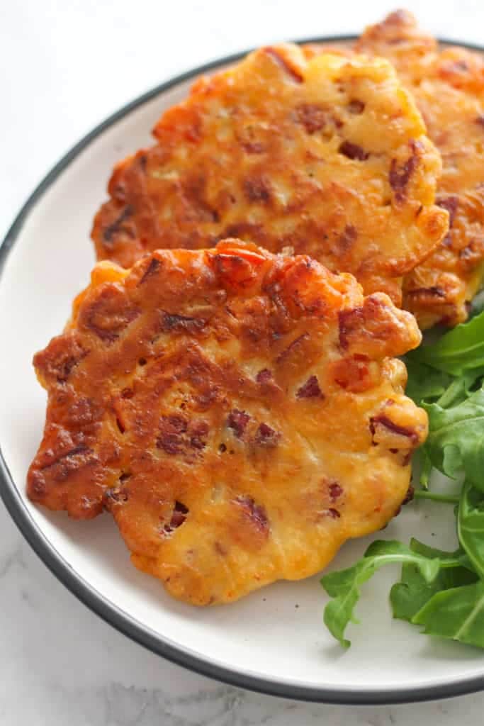 fritters on a white plate.
