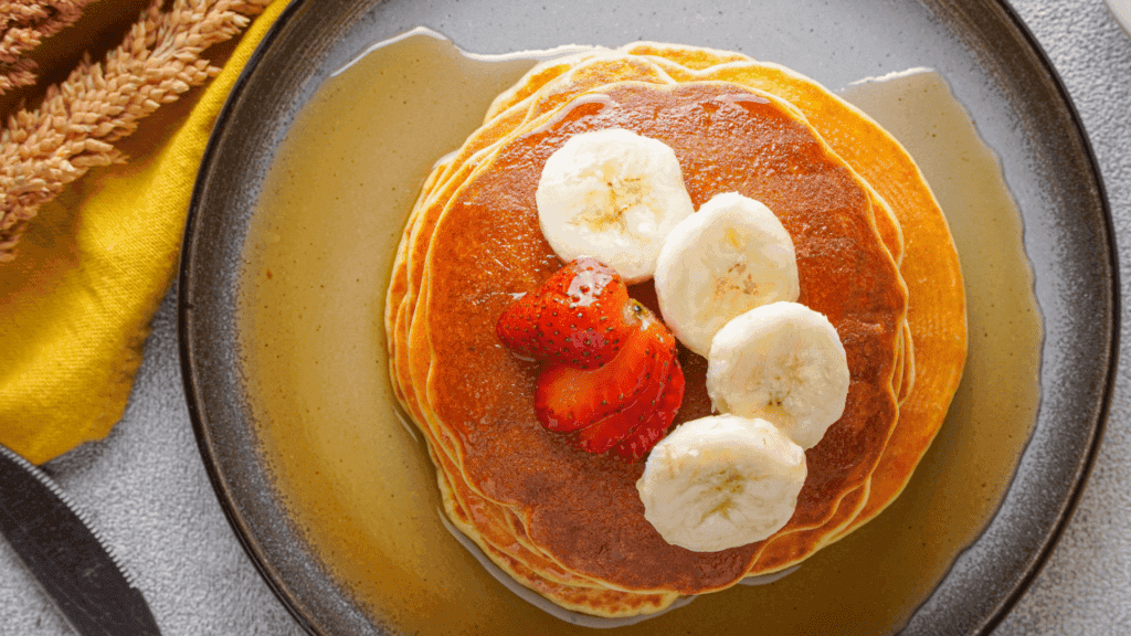 Protein Pancakes with toppings on the plate