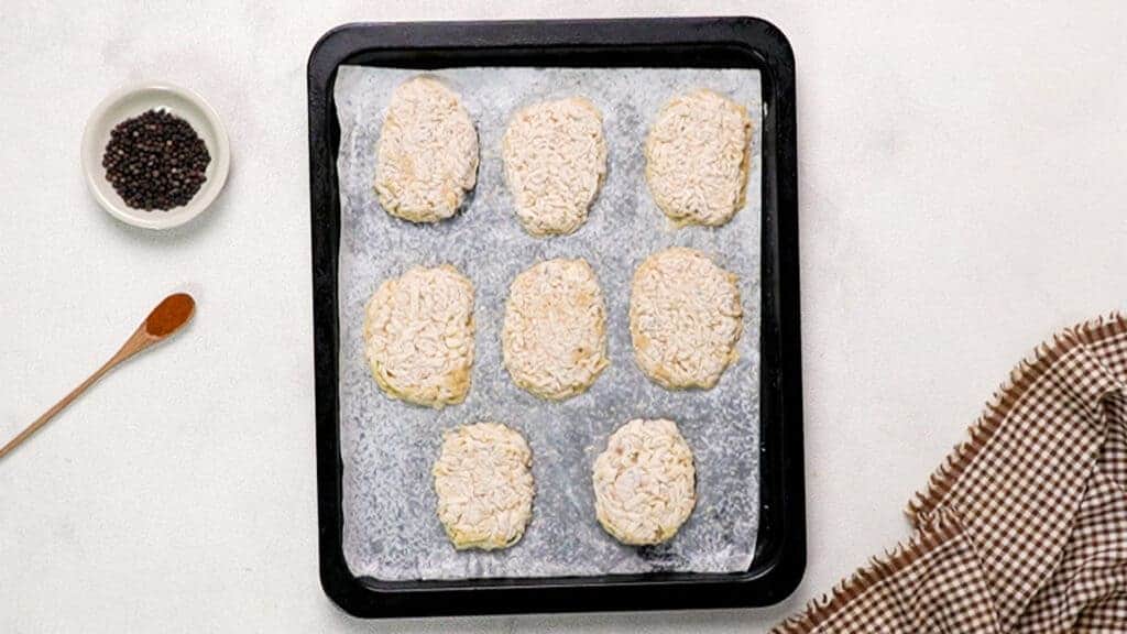 Frozen hash browns on the baking paper