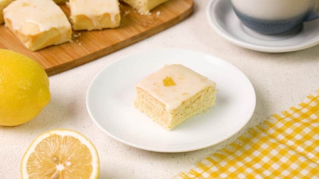Lemon brownies on a white plate 