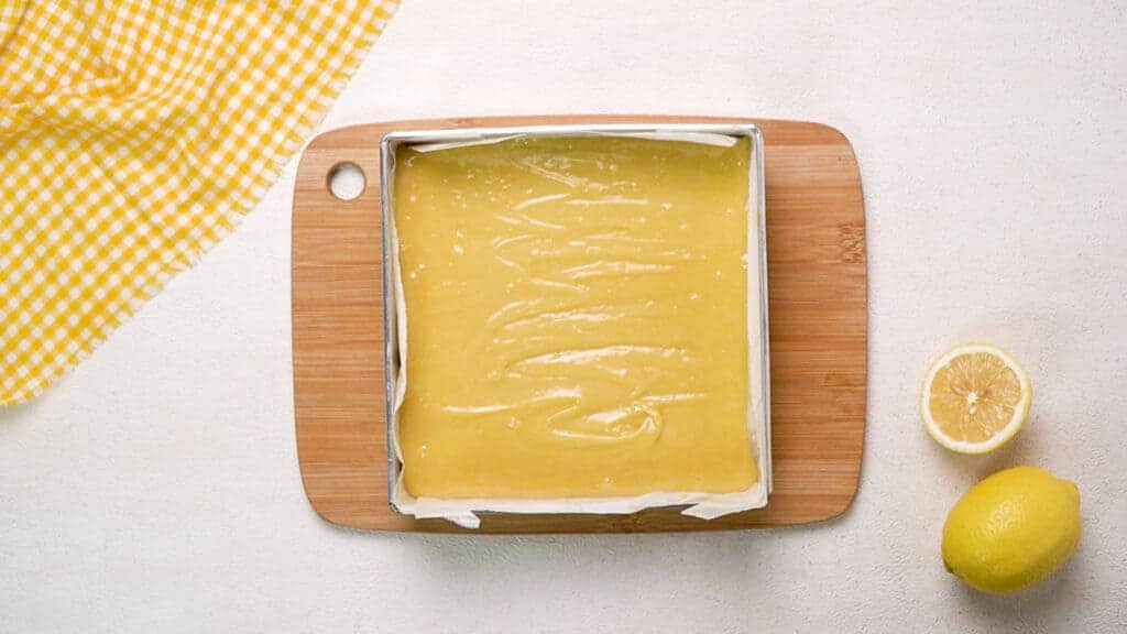lemon brownies batter in baking pan 