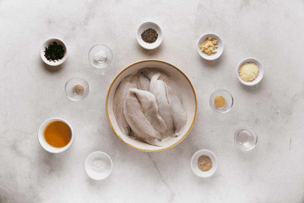 Ingrediets to make Air fryer Tilapia with garlic butter sauce