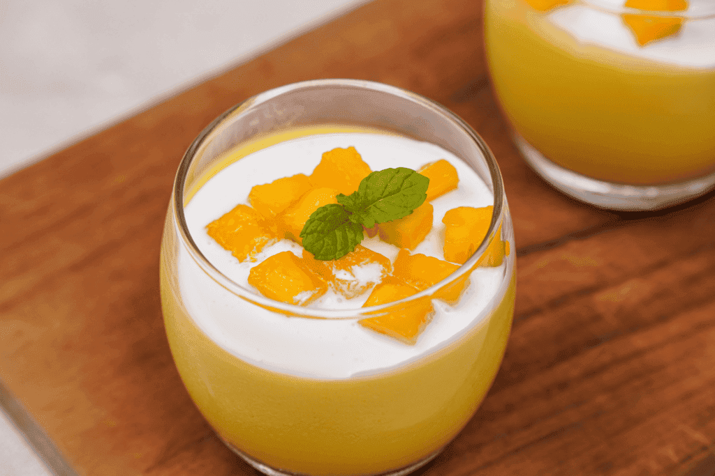 mango pudding in glass