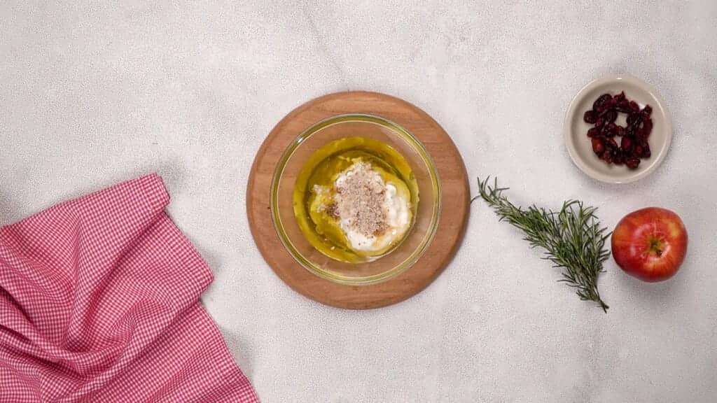 Preparing the dressing for apple salad