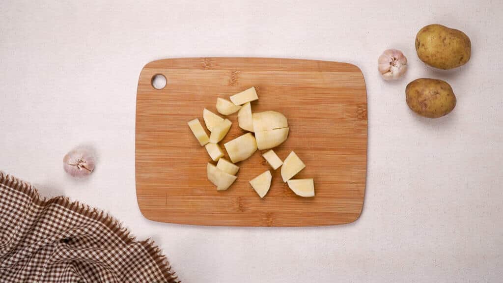 Chopped potatoes on the tray