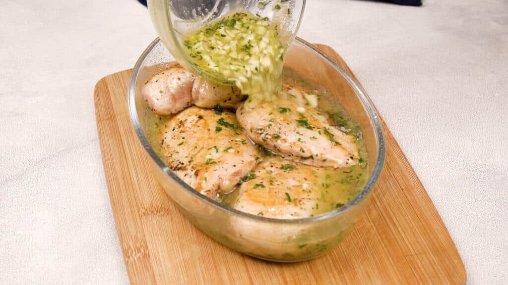 Pour the mixture to the dish