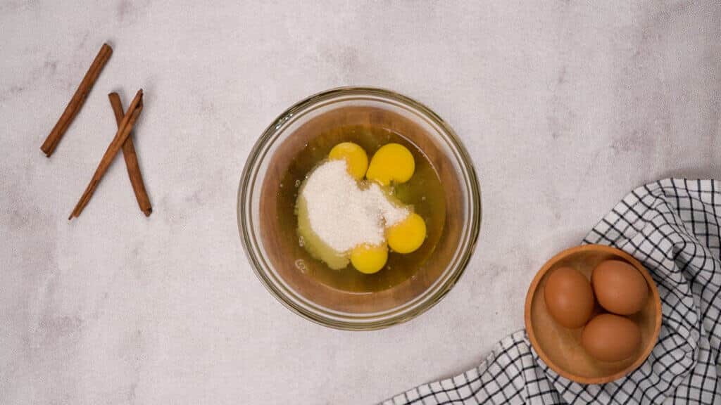 Sugar and egg in a bowl