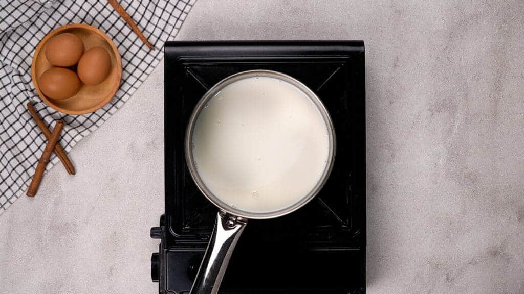 The milk in the saucepan