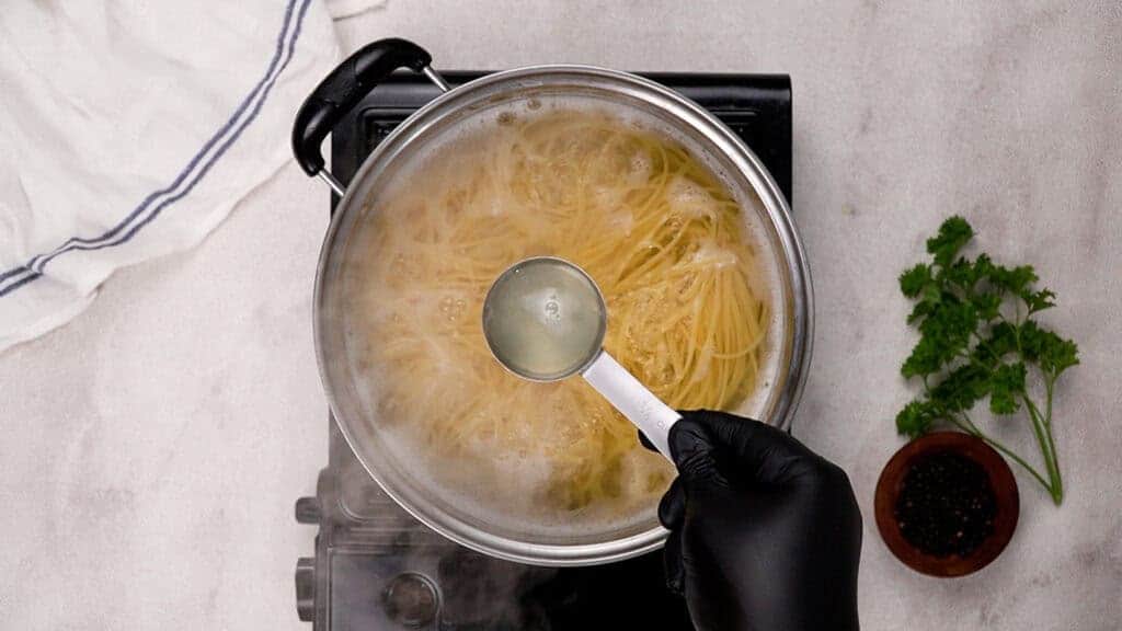 Fettucini pasta in boiled water