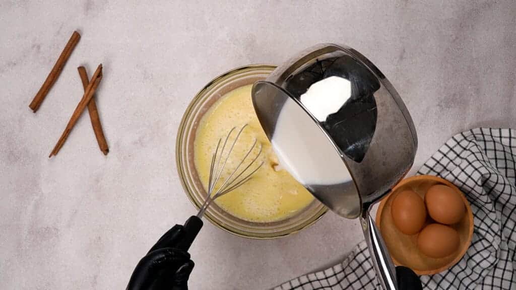 Pour the milk to egg & sugar mixture