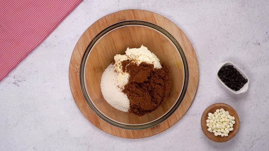 Butter, cream cheese, sugar in a  bowl