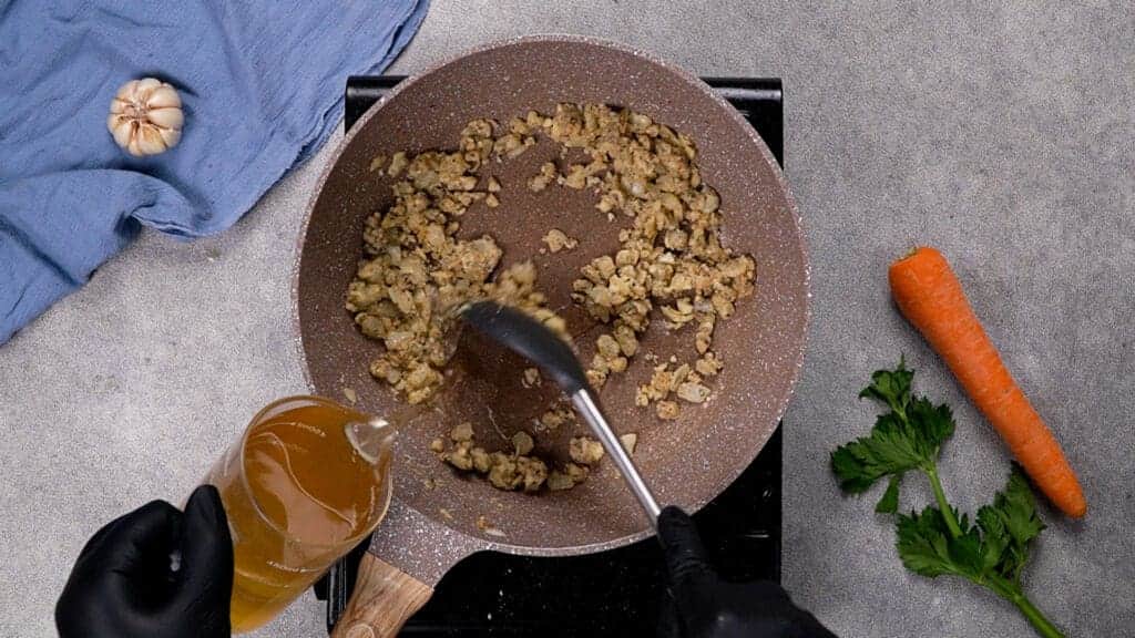 Saute the onion, garlic, and flour