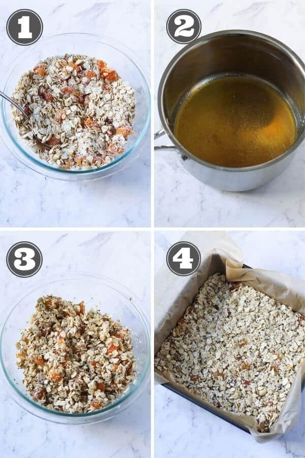 step by step photo instructions on how to make chewy apricot muesli bars