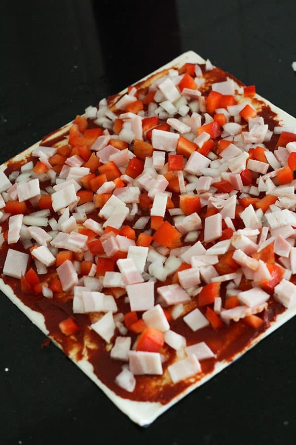 puff pastry covered in ingredients.