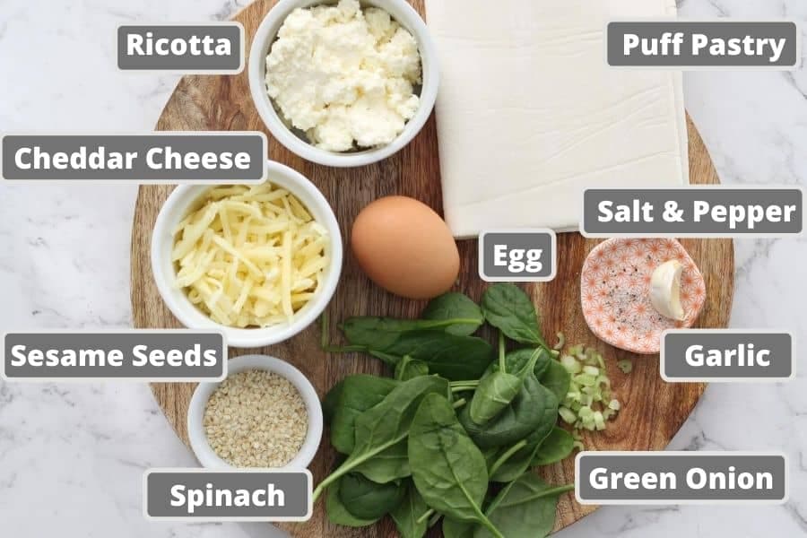 ingredients on a wooden board.