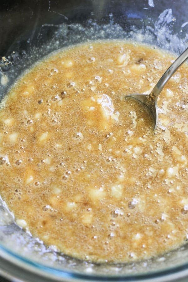 muffin mixture in a glass bowl.