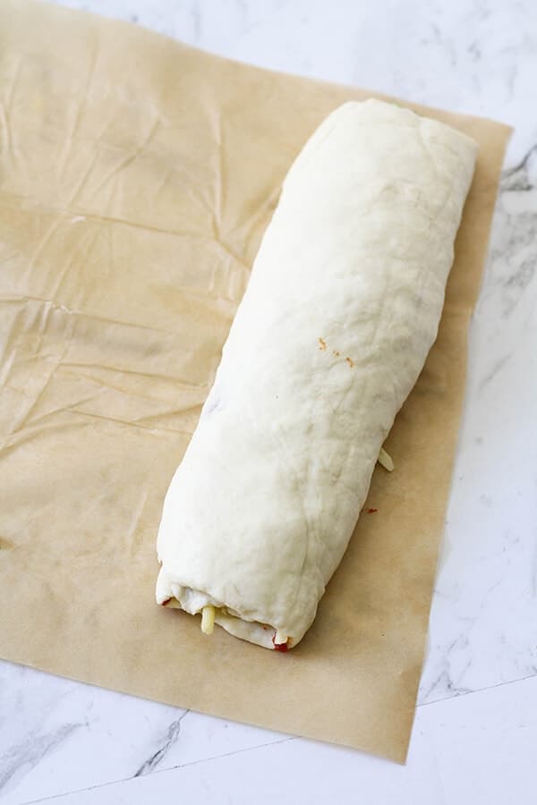 Dough rolled into a log.