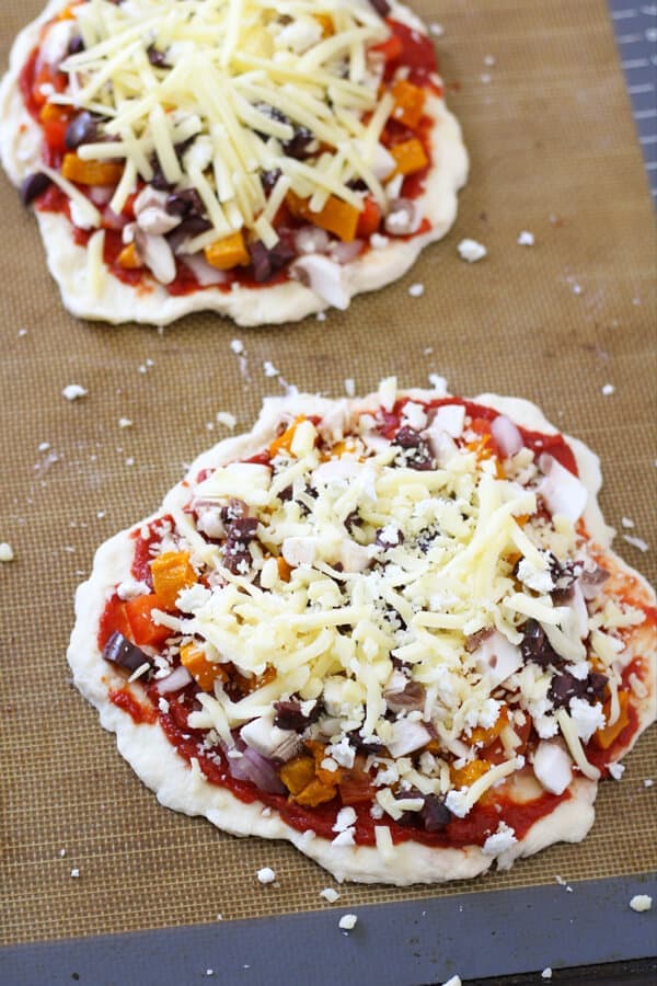 Roast Pumpkin Pizza on a baking tray ready for the oven.