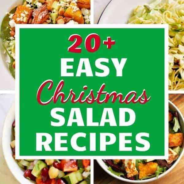 4 salad images with text overlay "20+ easy Christmas salad recipes".