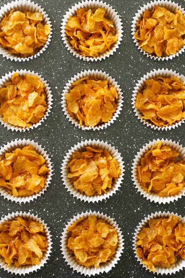 Honey joys in paper liners ready for the oven.