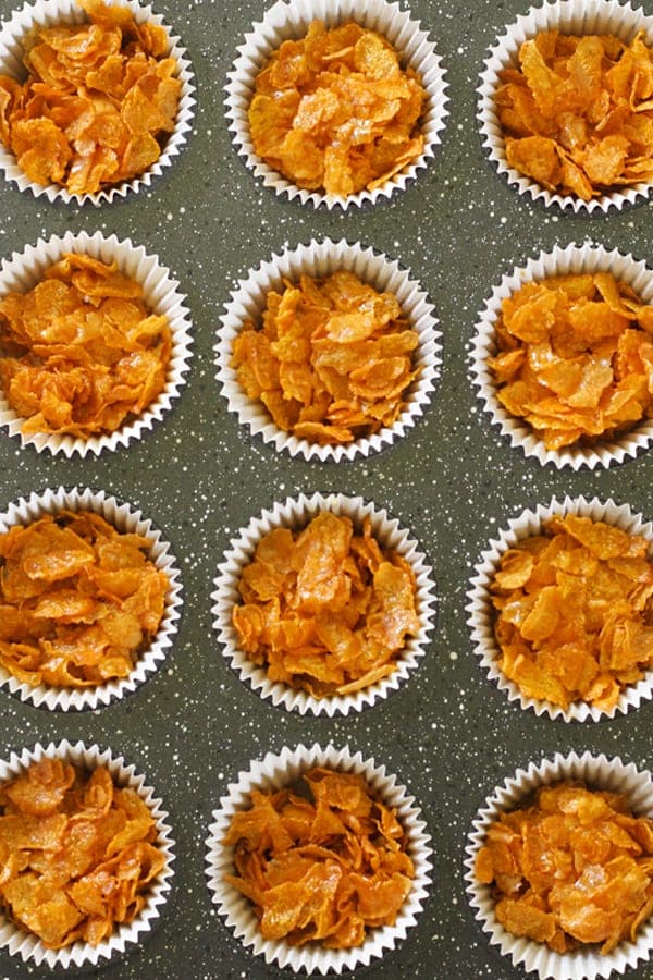 Honey joys in paper liners fresh out of the oven.