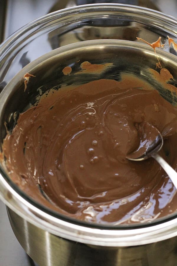 melted chocolate in a glass bowl.
