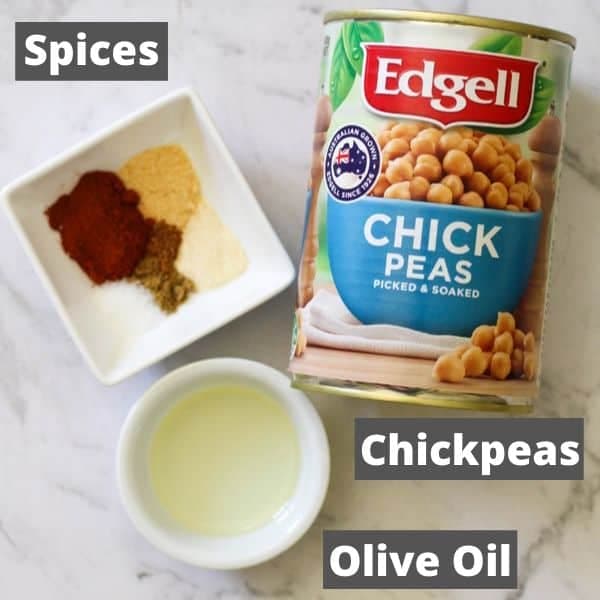 ingredients for crispy air fryer chickpeas.