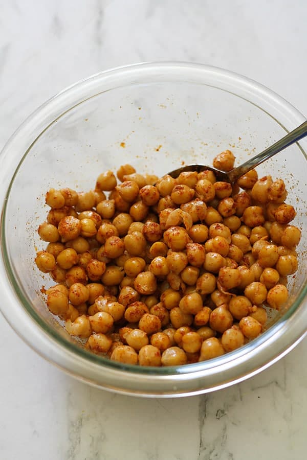 chickpeas in a glass bowl.