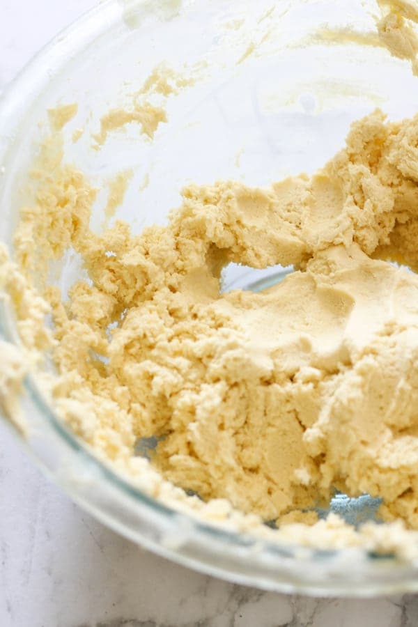 shortbread dough mixed in a bowl.