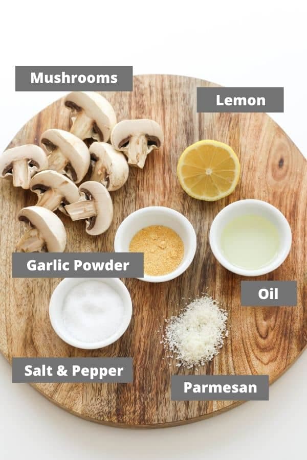 ingredients to make air fryer mushrooms.