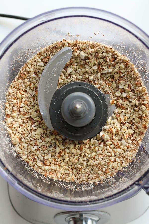chopped almonds in a food processor.