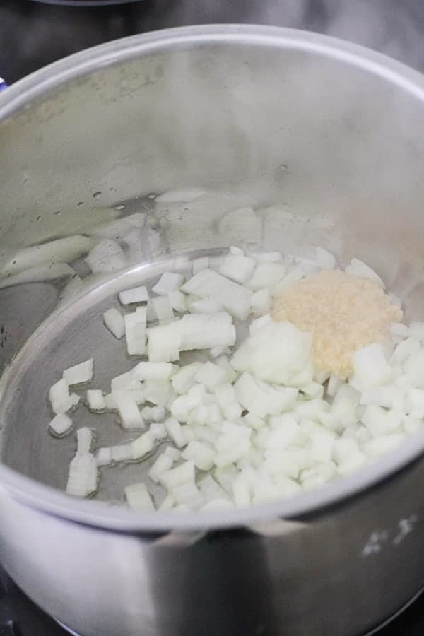 onions and garlic in a saucepan.