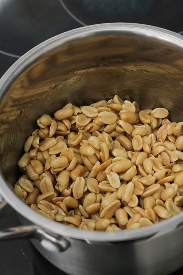 peanuts in a saucepan. 