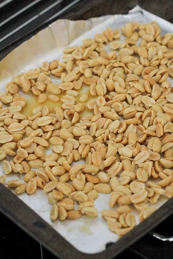 peanuts on a baking tray.