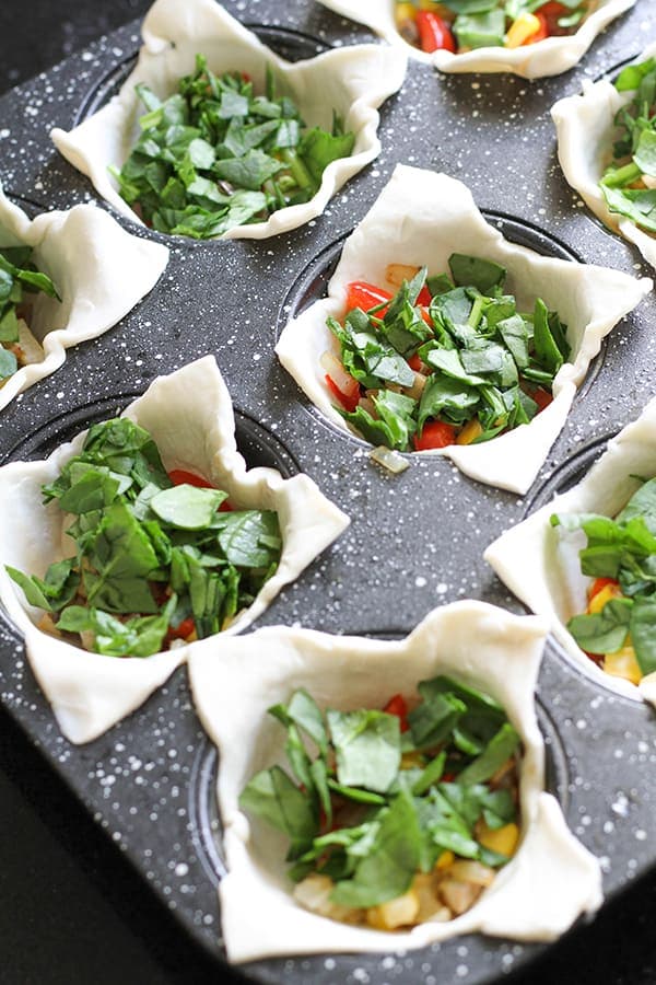 puff pastry cases filled with vegetables.