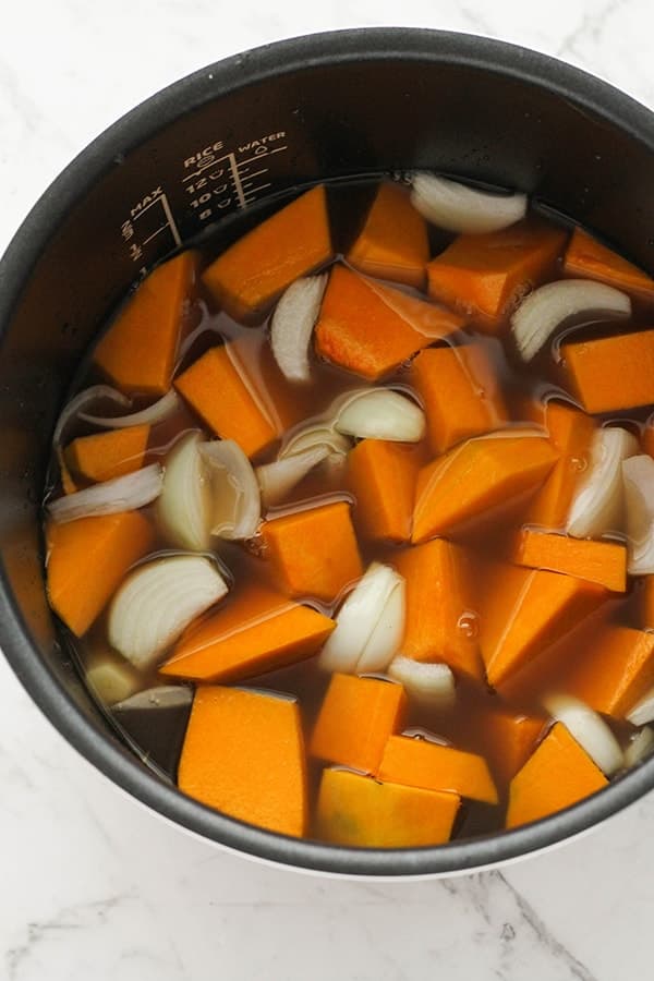 soup ingredients in slow cooker.