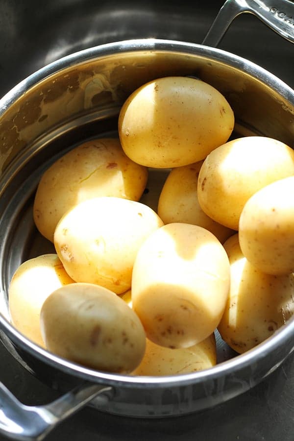 potatoes in a colander.