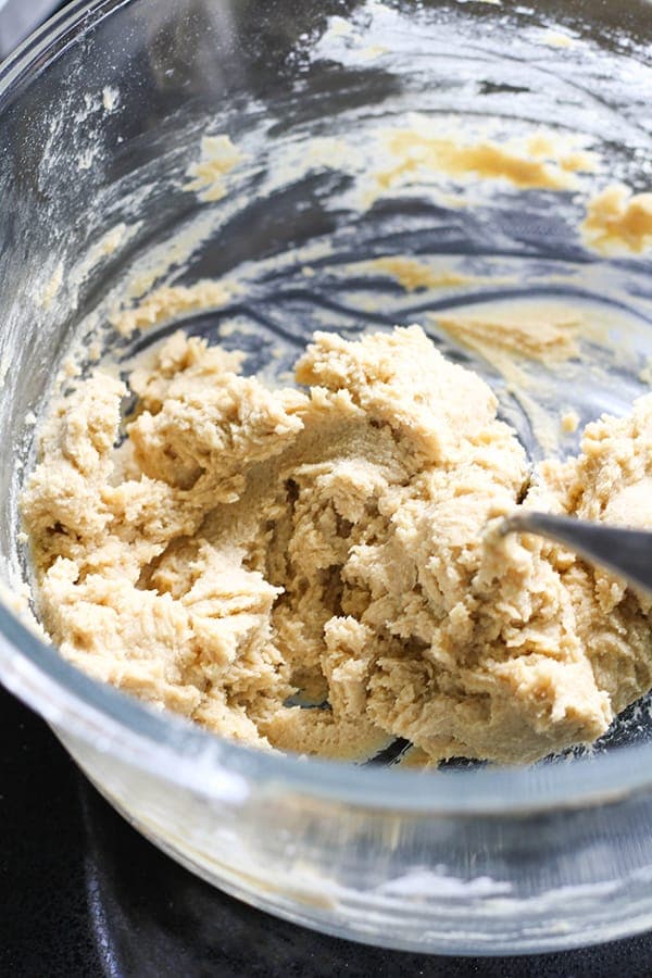 cookie mixture in a mixing bowl.