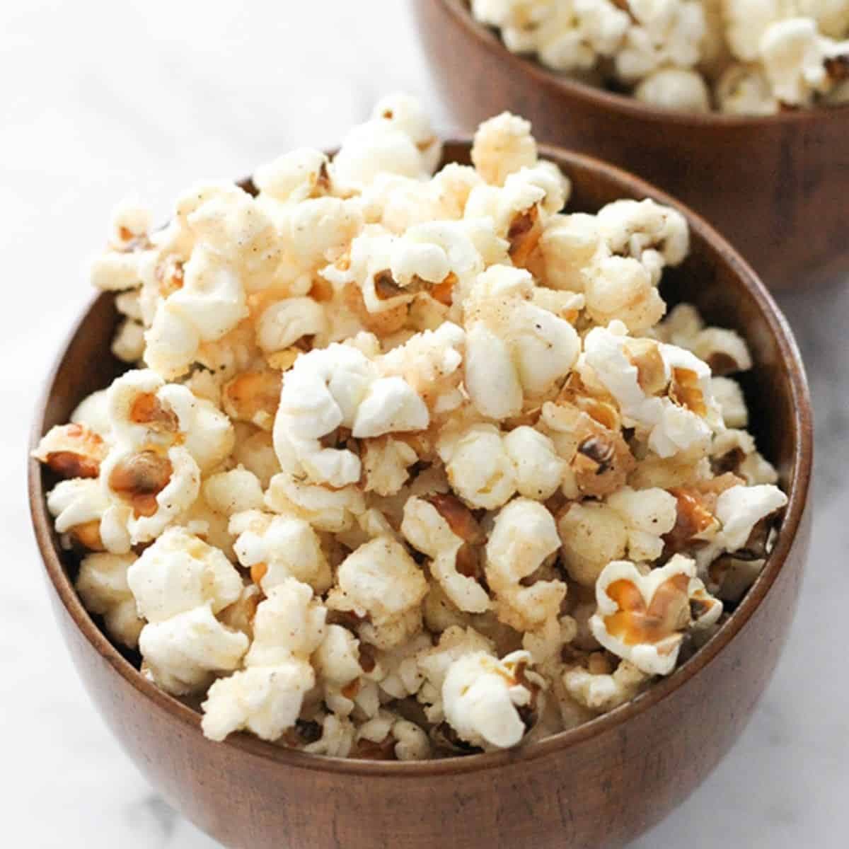 popcorn in wooden bowls.